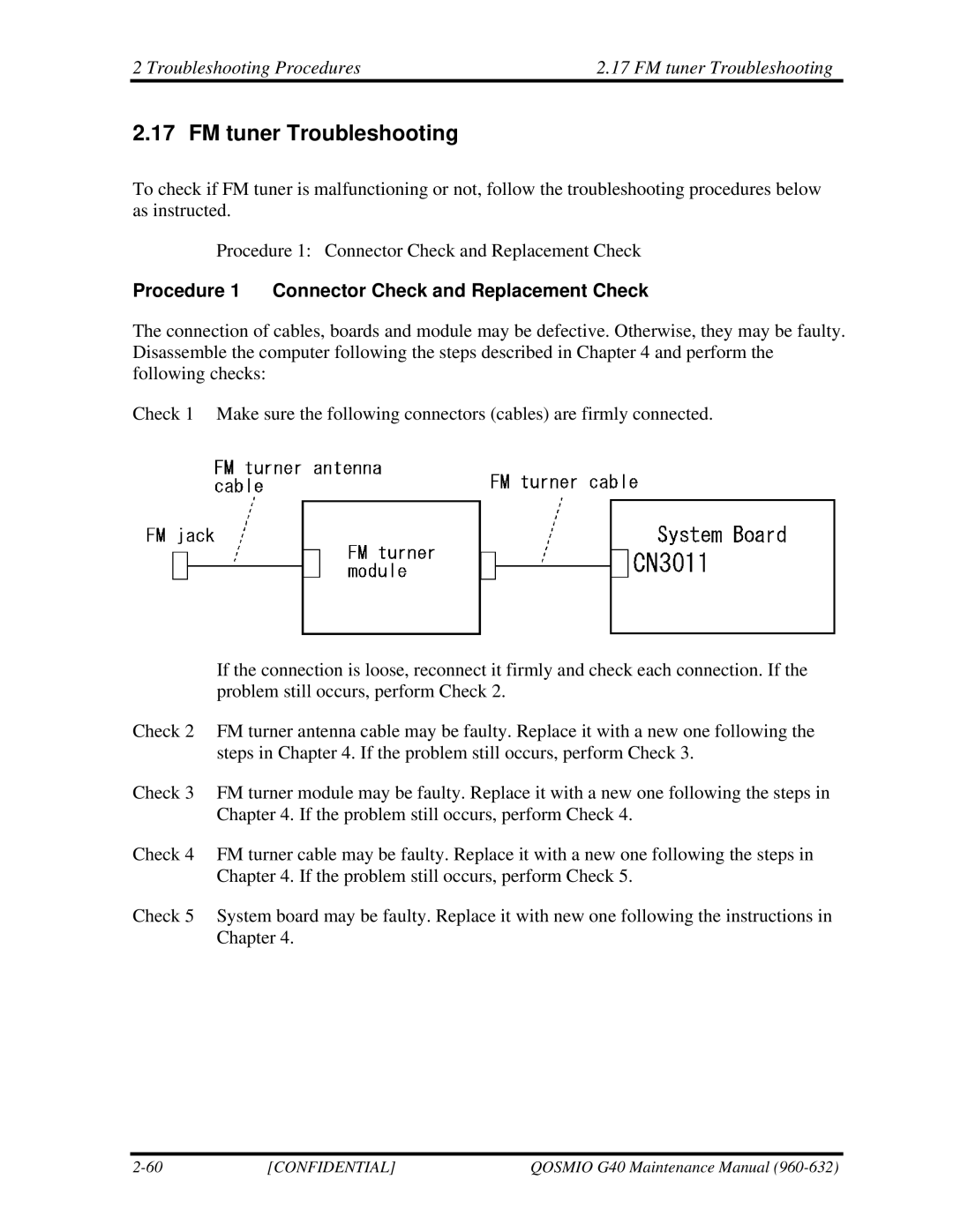 Toshiba G50 manual Troubleshooting Procedures FM tuner Troubleshooting 