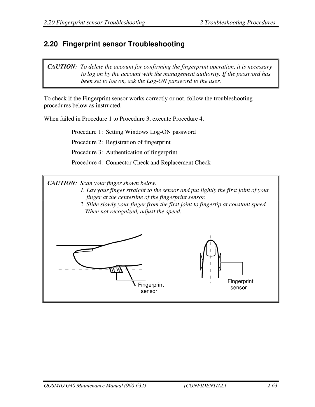 Toshiba G50 manual Fingerprint sensor Troubleshooting 