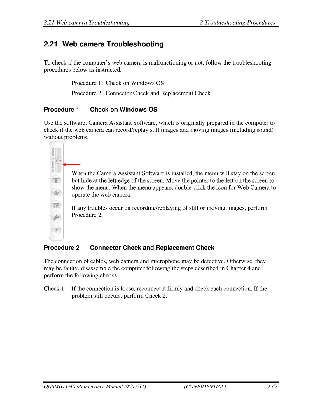 Toshiba G50 manual Web camera Troubleshooting Troubleshooting Procedures 