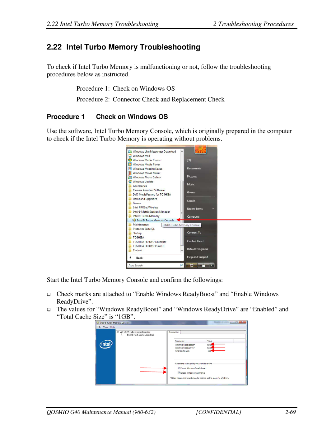 Toshiba G50 manual Intel Turbo Memory Troubleshooting 