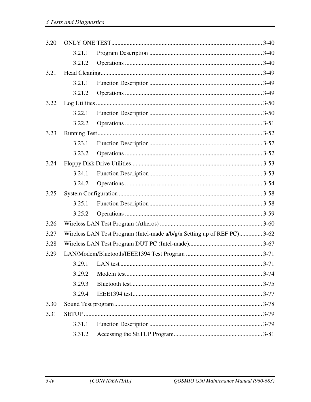 Toshiba G50 manual Function Description Accessing the Setup Program 