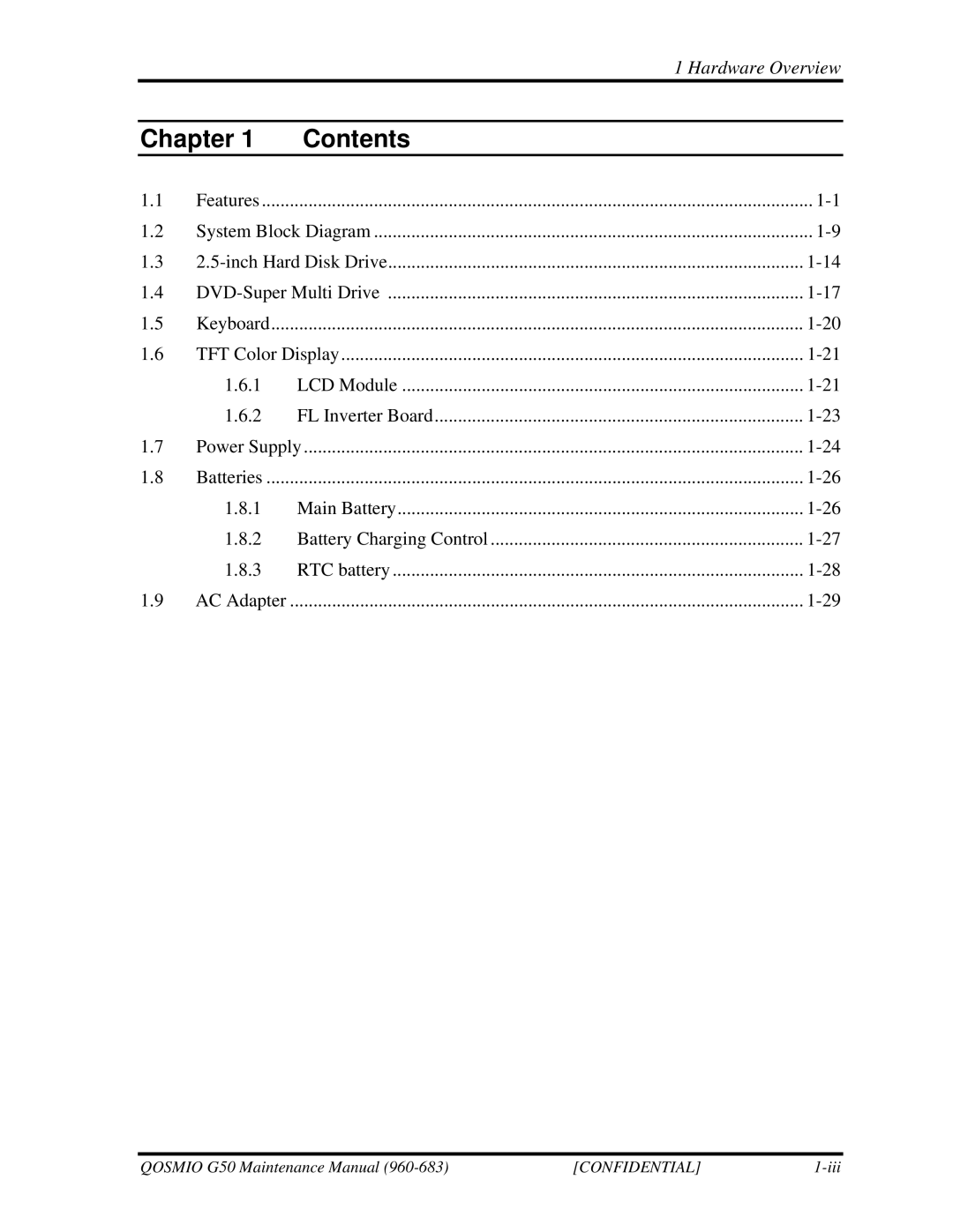 Toshiba G50 manual Chapter Contents 