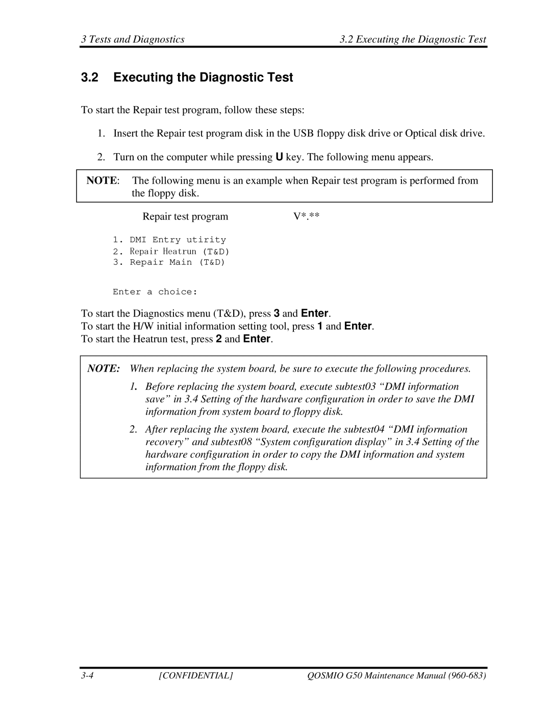 Toshiba G50 manual Tests and Diagnostics Executing the Diagnostic Test 