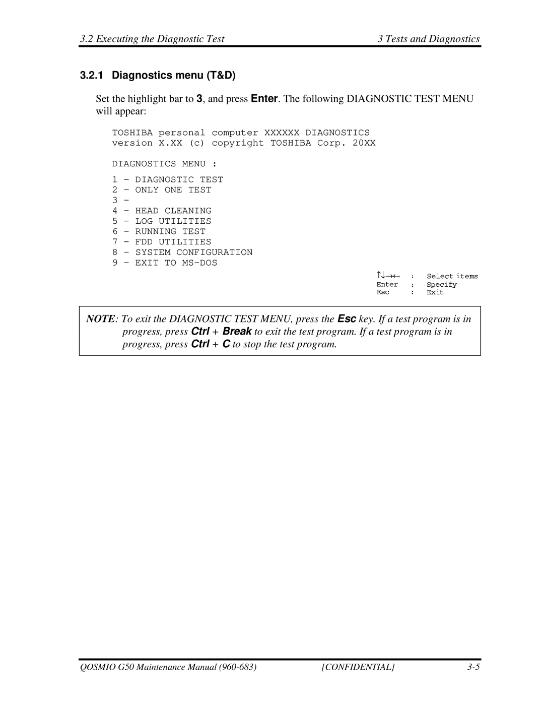 Toshiba G50 manual Executing the Diagnostic Test Tests and Diagnostics, Diagnostics menu T&D 