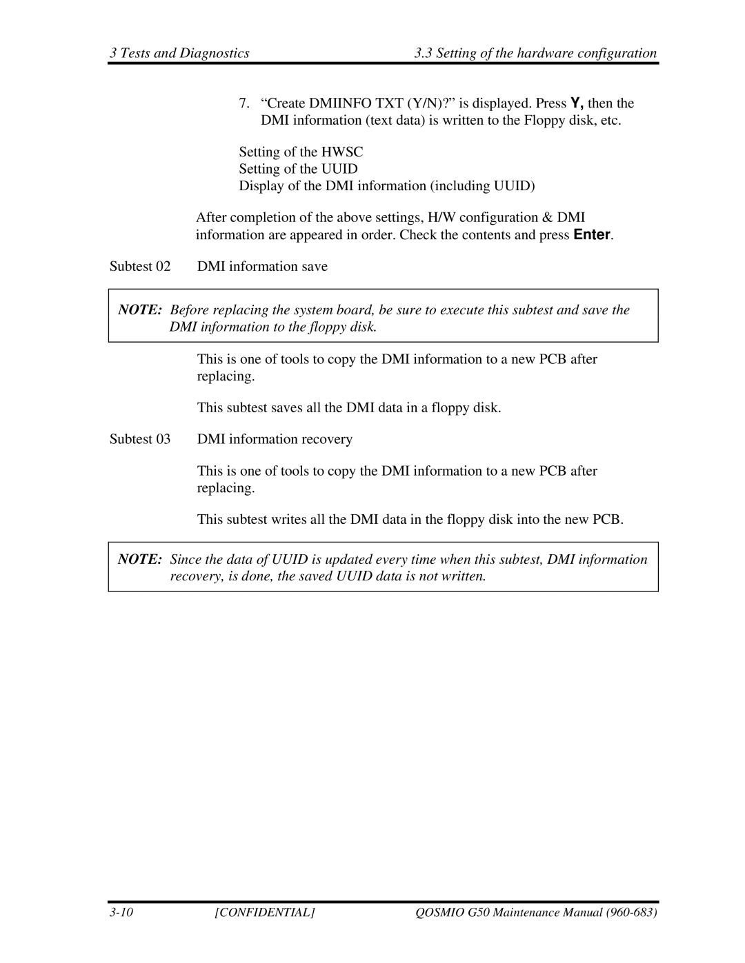 Toshiba G50 manual Tests and Diagnostics Setting of the hardware configuration 