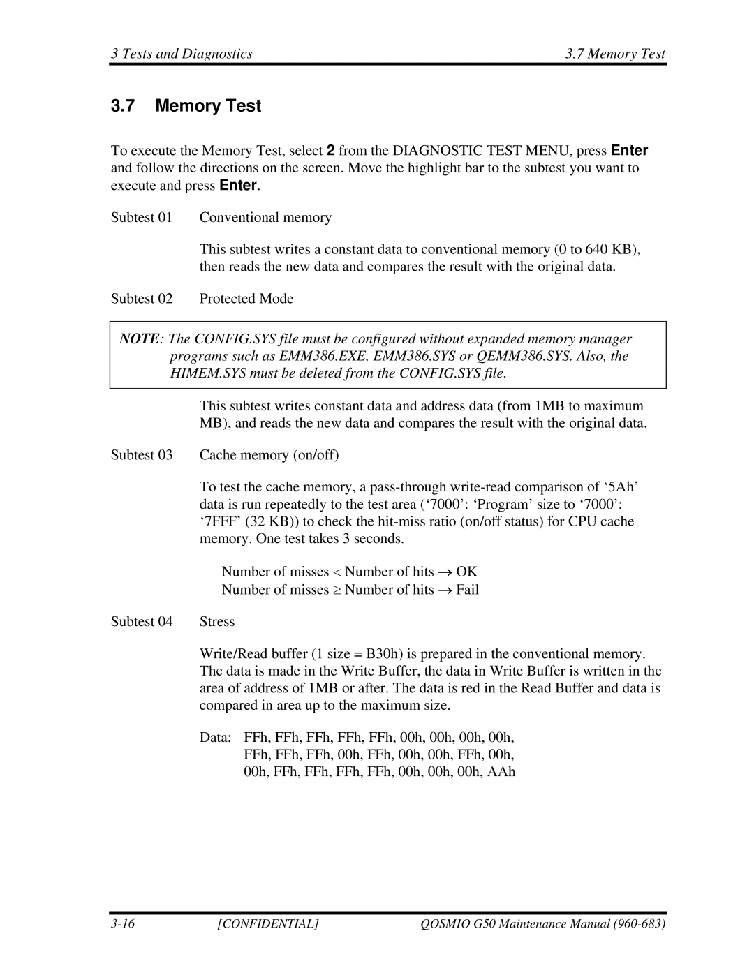 Toshiba G50 manual Tests and Diagnostics Memory Test 