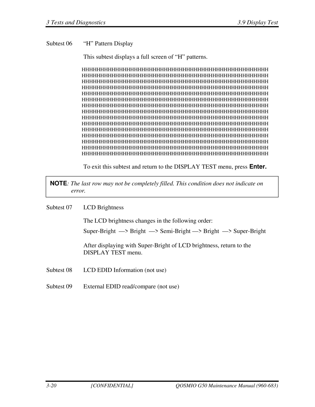 Toshiba G50 manual Tests and Diagnostics Display Test 