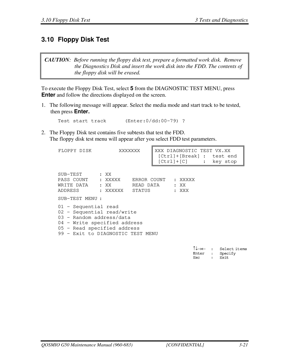 Toshiba G50 manual Floppy Disk Test Tests and Diagnostics 