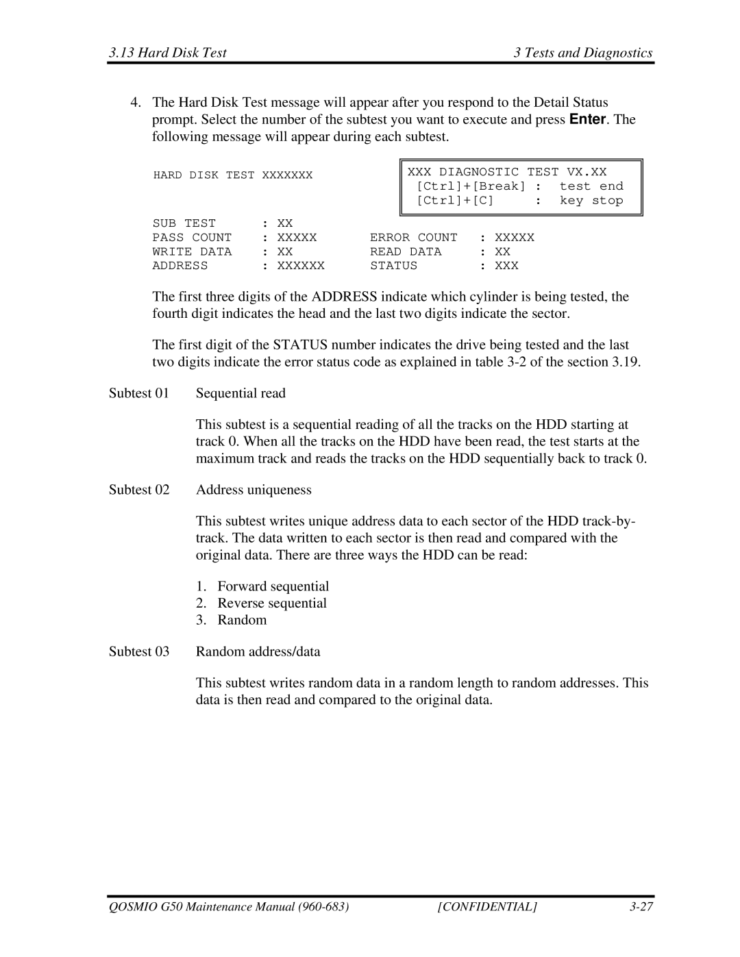 Toshiba G50 manual Hard Disk Test Tests and Diagnostics 