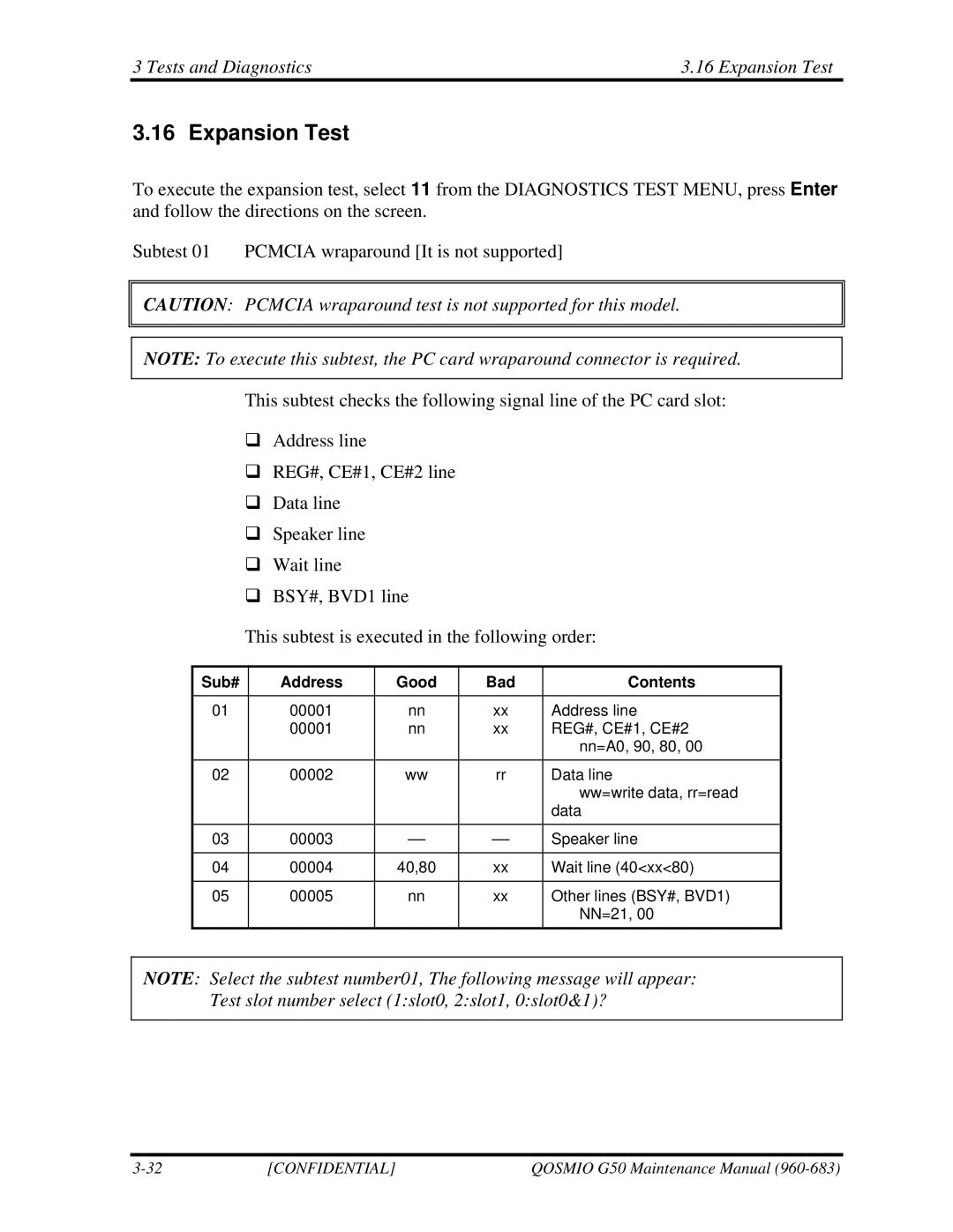 Toshiba G50 manual Tests and Diagnostics Expansion Test 