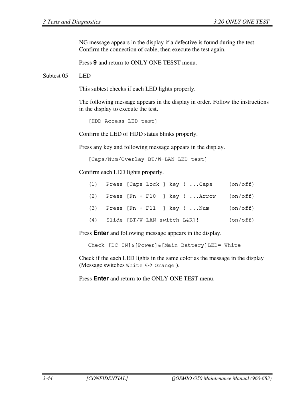 Toshiba G50 manual Press Enter and following message appears in the display 