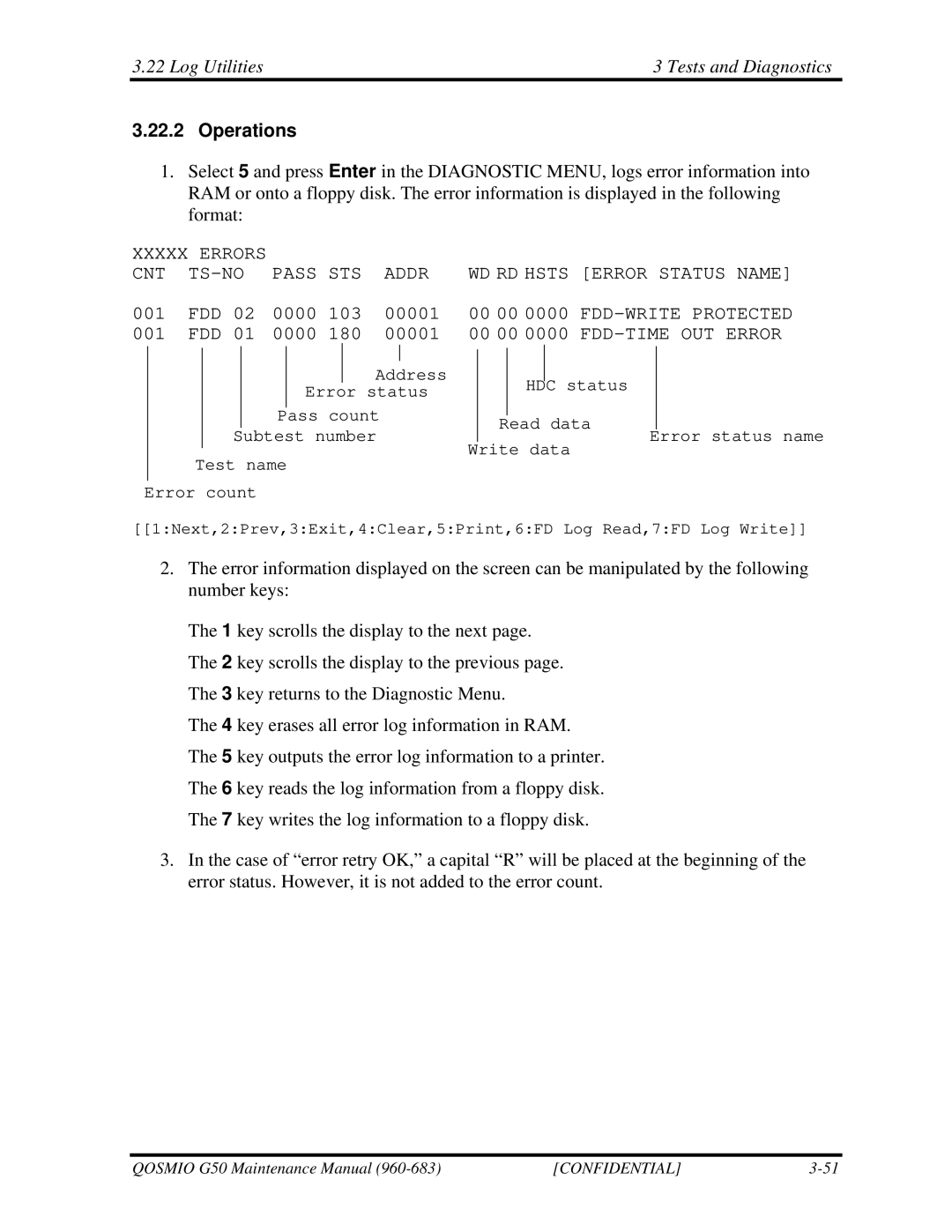 Toshiba G50 manual Log Utilities Tests and Diagnostics, 00 00 0000 FDD-WRITE Protected 