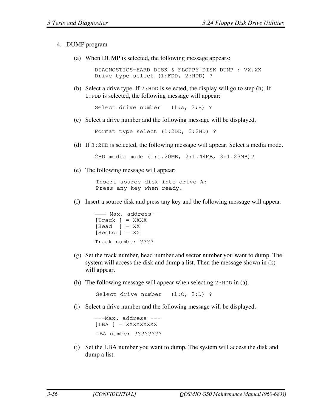 Toshiba G50 manual DIAGNOSTICS-HARD Disk & Floppy Disk Dump 