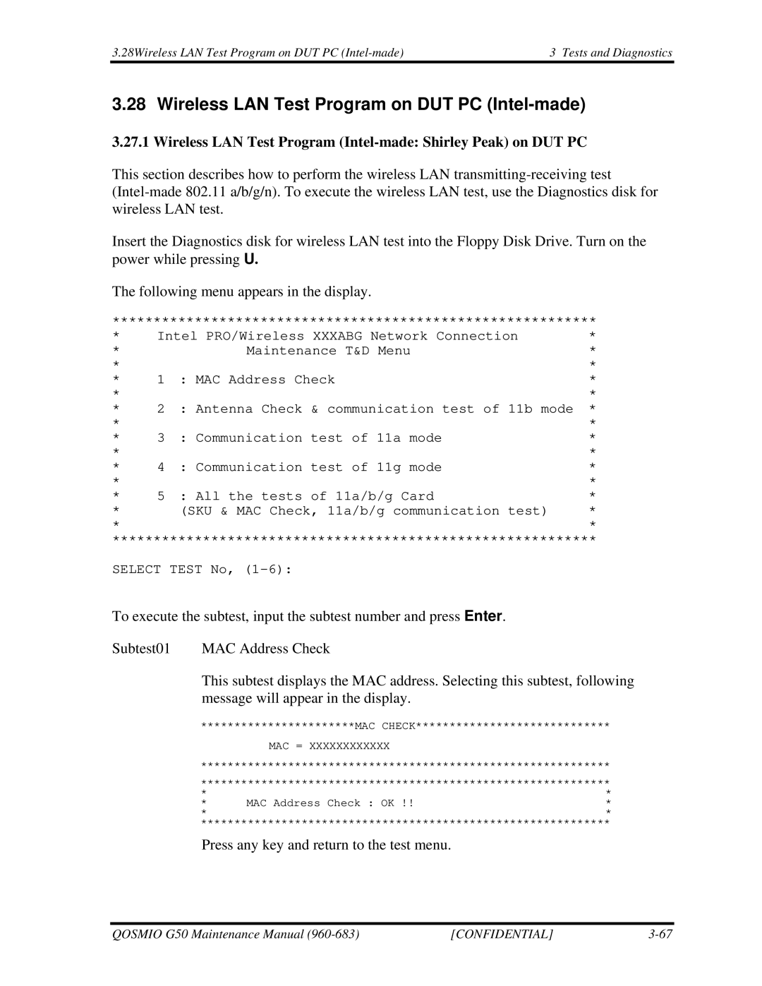 Toshiba G50 Wireless LAN Test Program on DUT PC Intel-made, Wireless LAN Test Program Intel-made Shirley Peak on DUT PC 