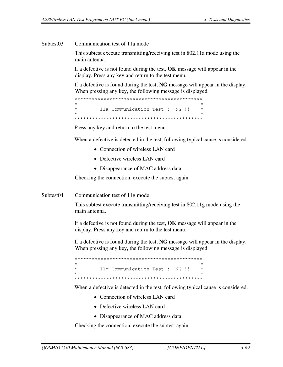 Toshiba G50 manual 11a Communication Test NG 