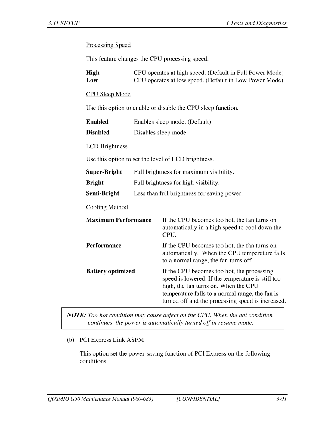 Toshiba G50 manual Maximum Performance 