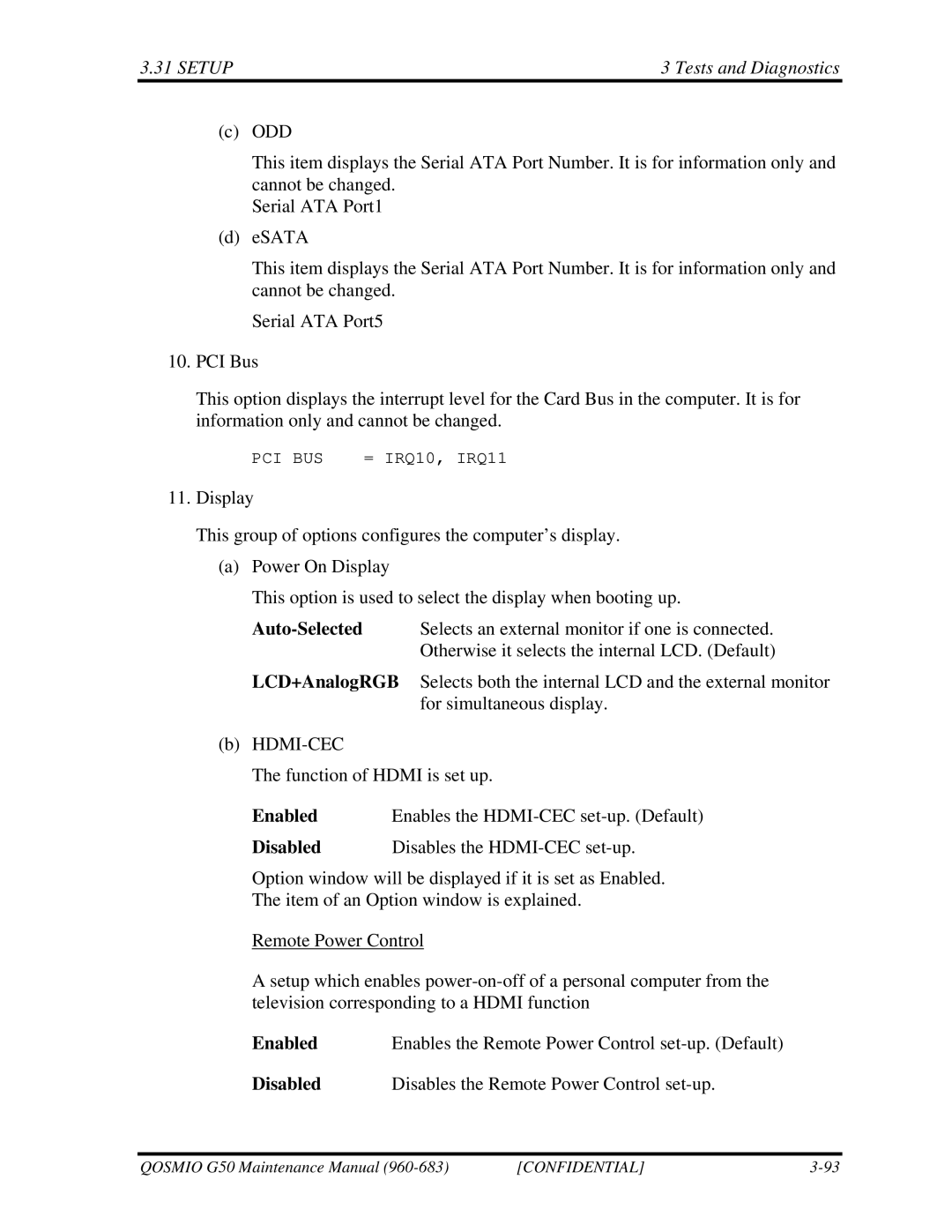 Toshiba G50 manual Enables the HDMI-CEC set-up. Default 