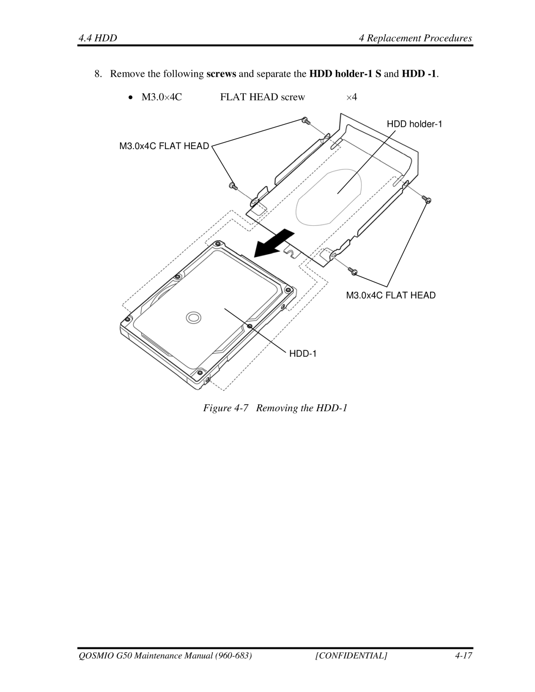 Toshiba G50 manual Removing the HDD-1 