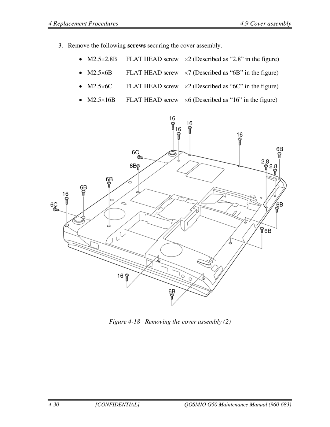 Toshiba G50 manual Removing the cover assembly 