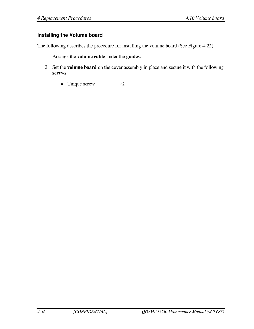 Toshiba G50 manual Replacement Procedures Volume board, Installing the Volume board 