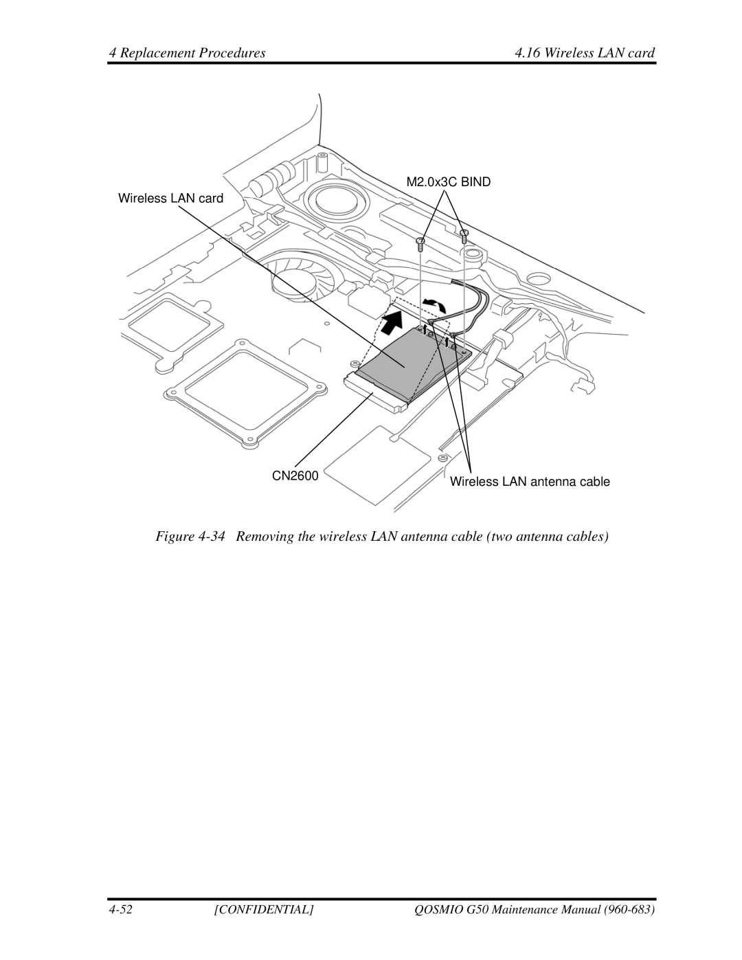 Toshiba G50 manual Replacement Procedures Wireless LAN card 