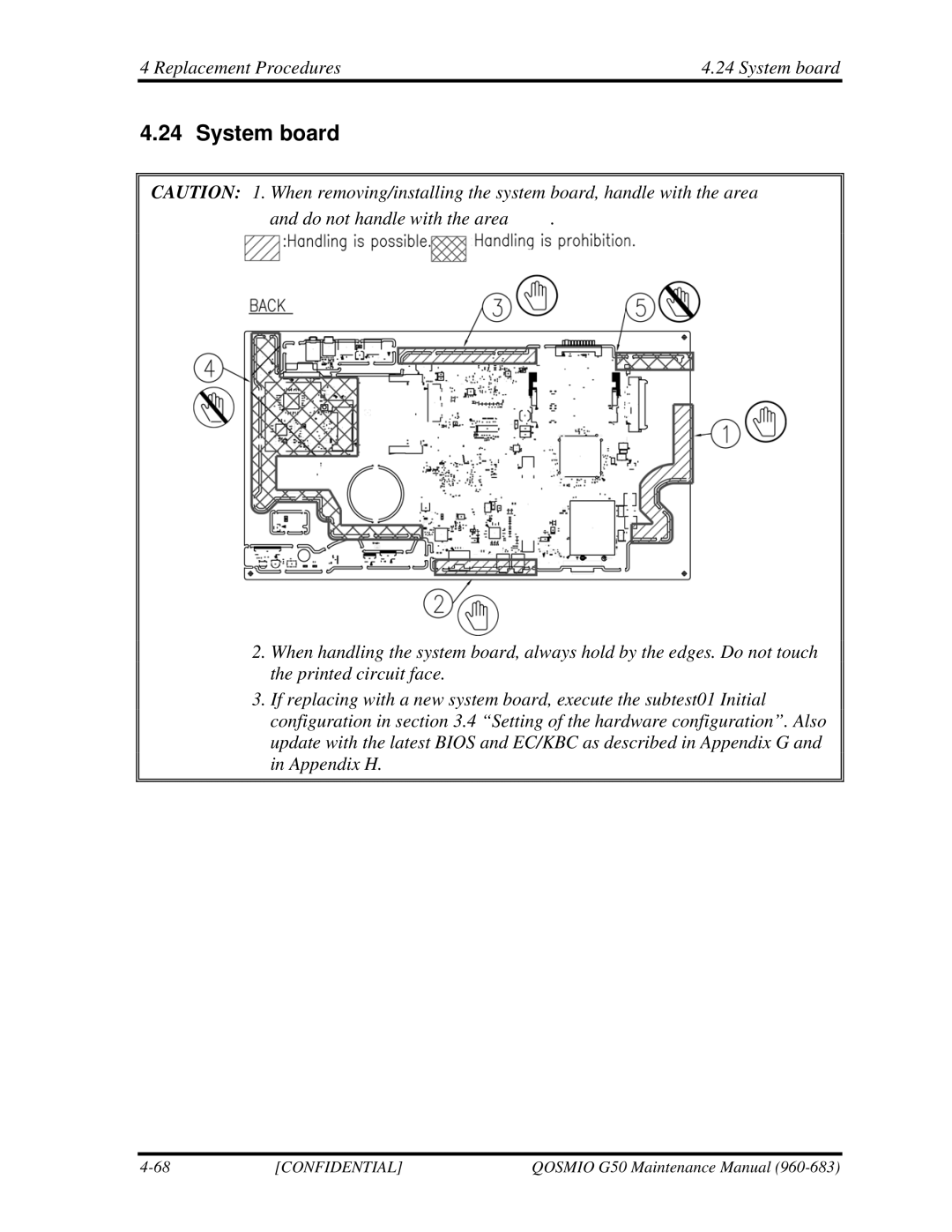 Toshiba G50 manual Replacement Procedures System board 