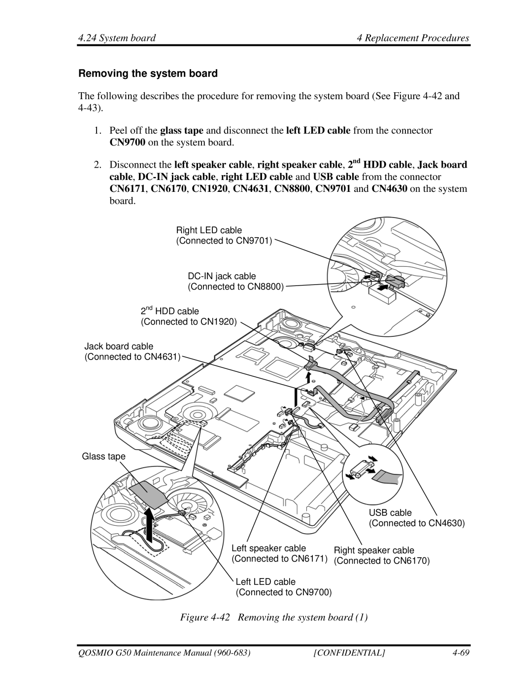 Toshiba G50 manual System board Replacement Procedures, Removing the system board 