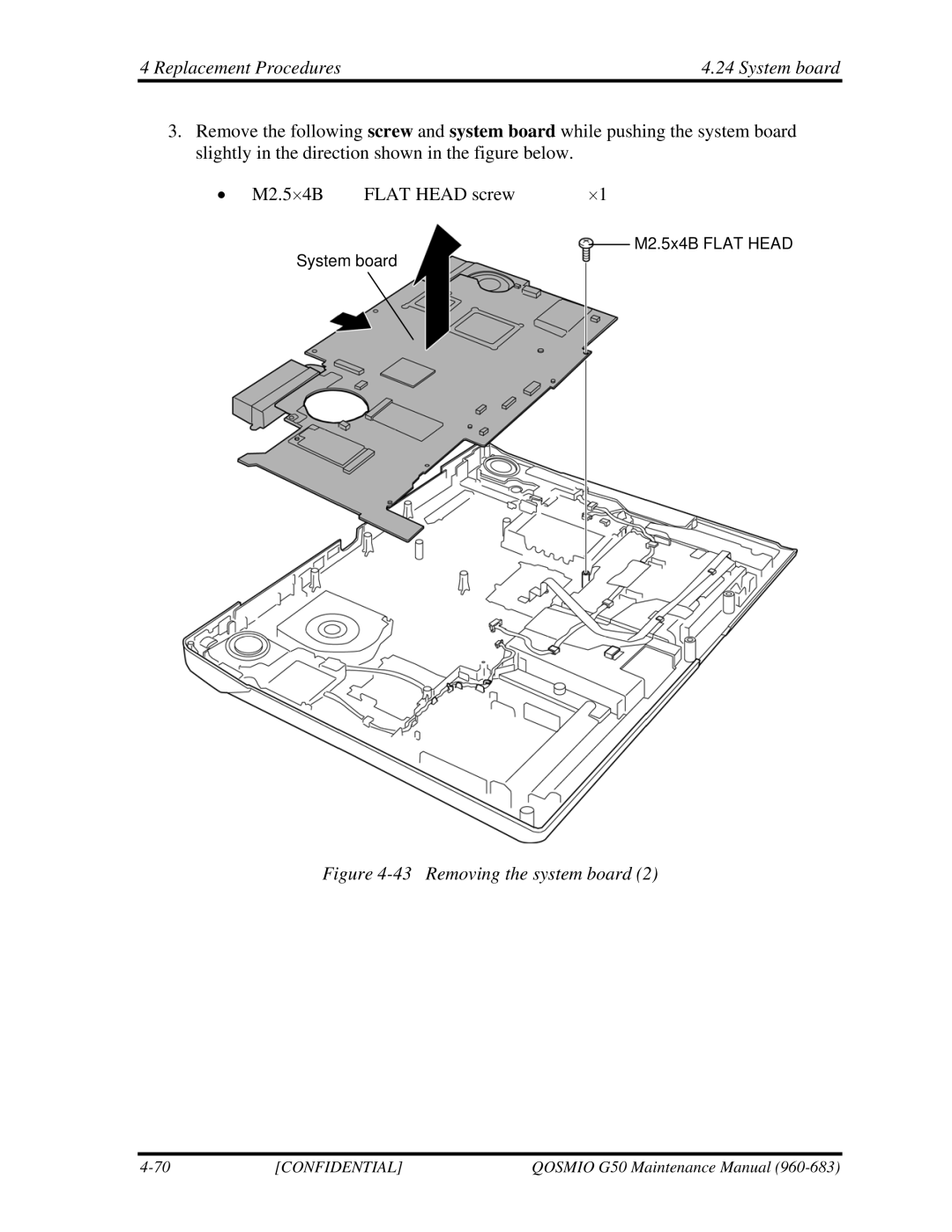 Toshiba G50 manual Removing the system board 