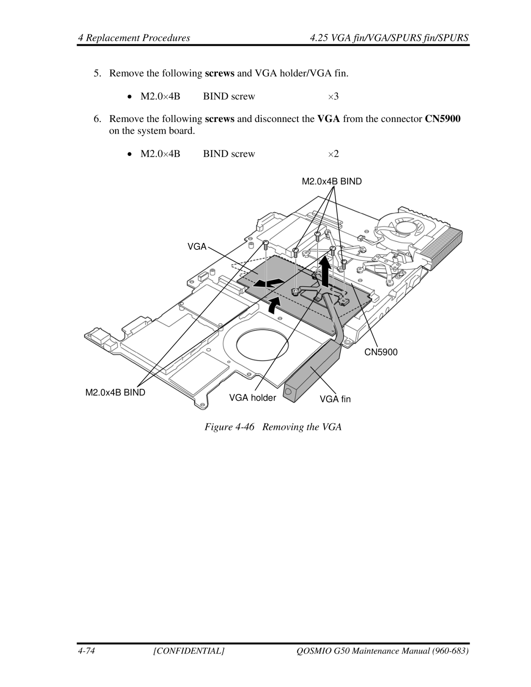 Toshiba G50 manual Removing the VGA 