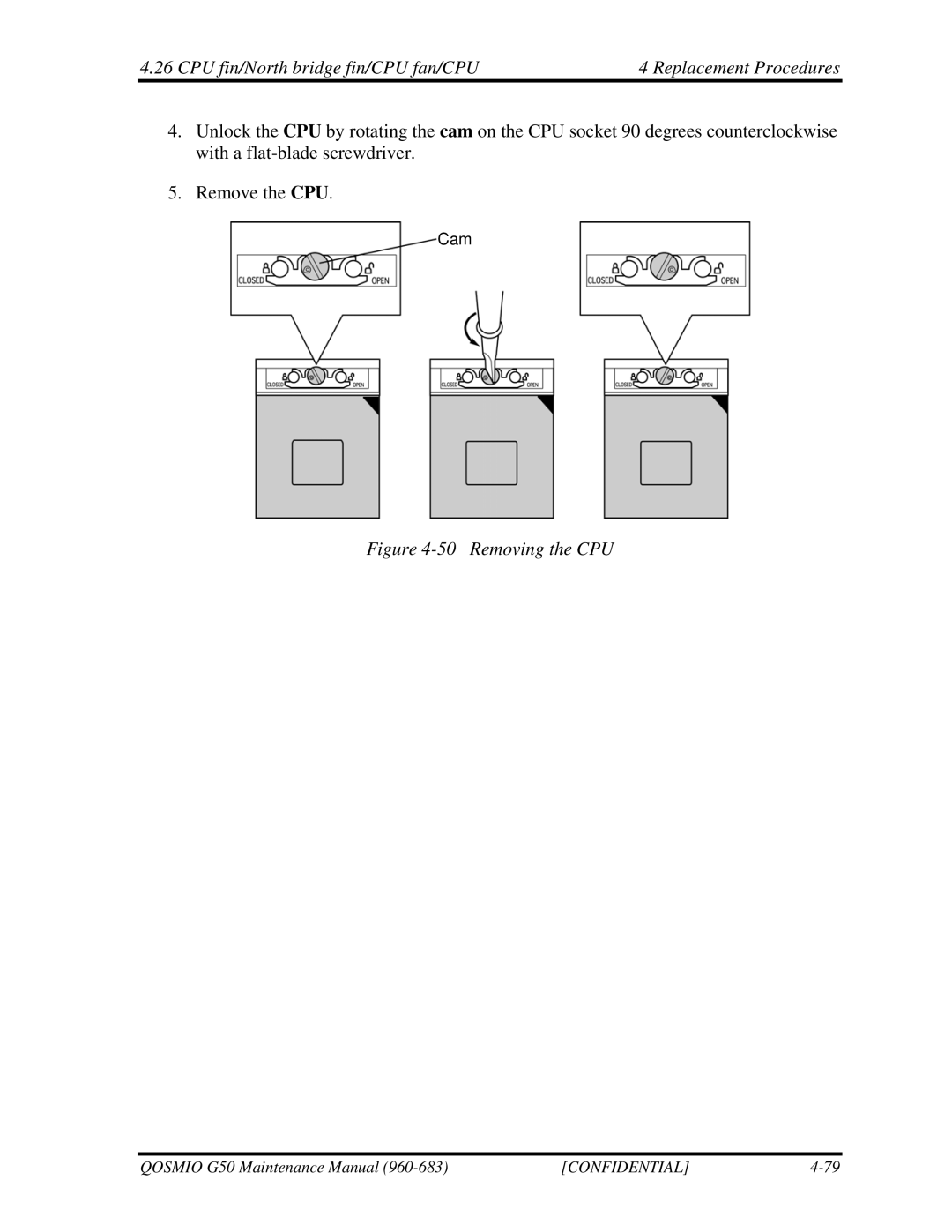 Toshiba G50 manual Removing the CPU 