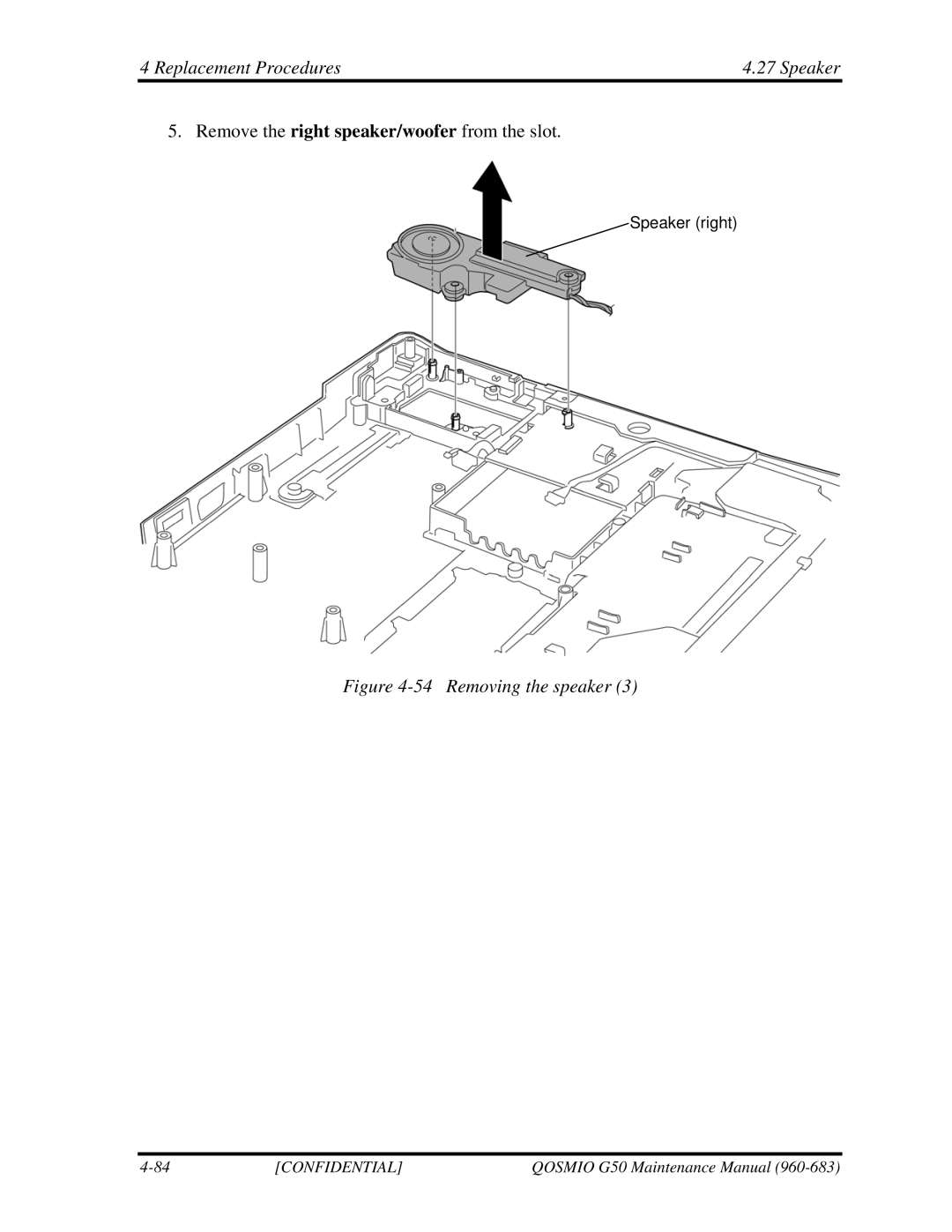 Toshiba G50 manual Replacement Procedures Speaker, Removing the speaker 