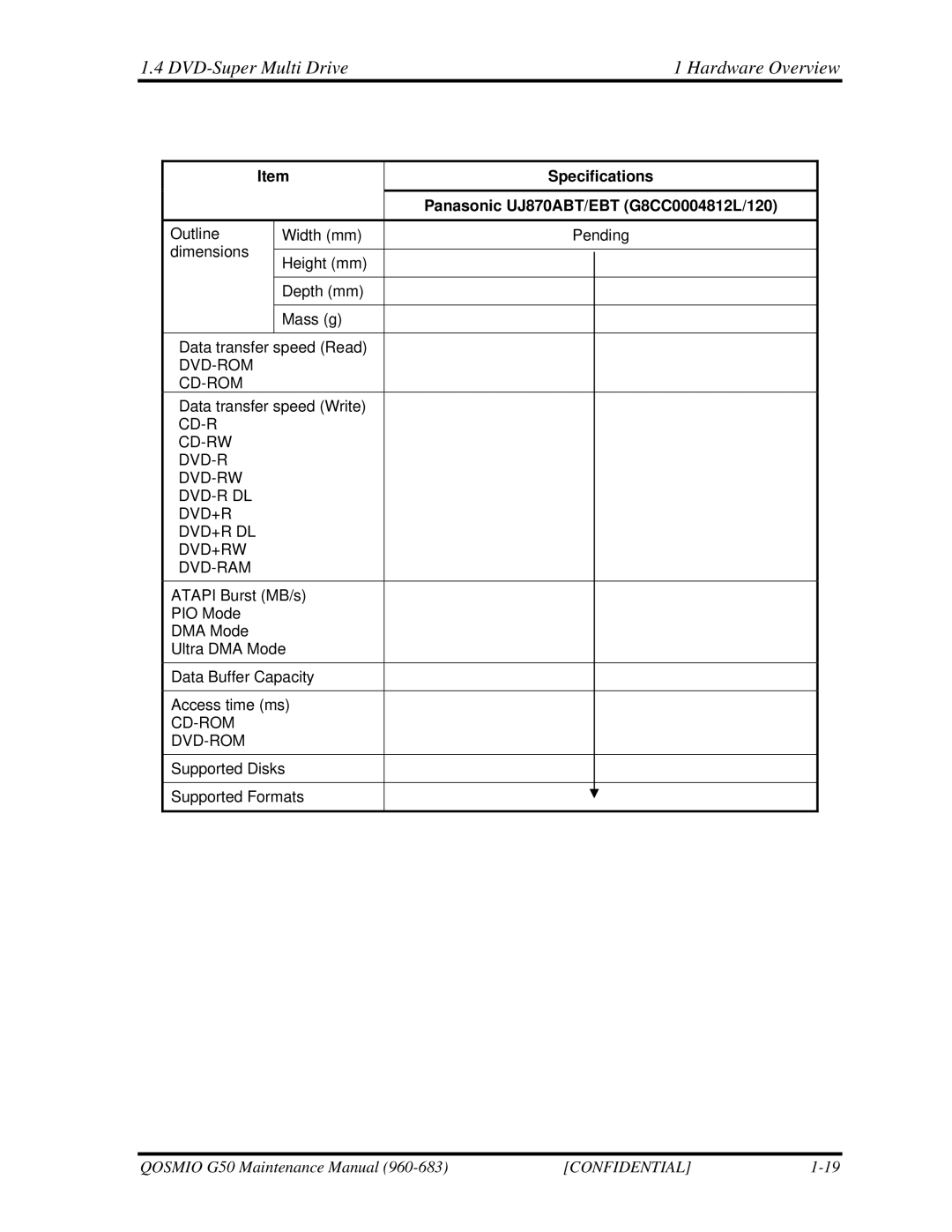 Toshiba G50 manual Specifications 