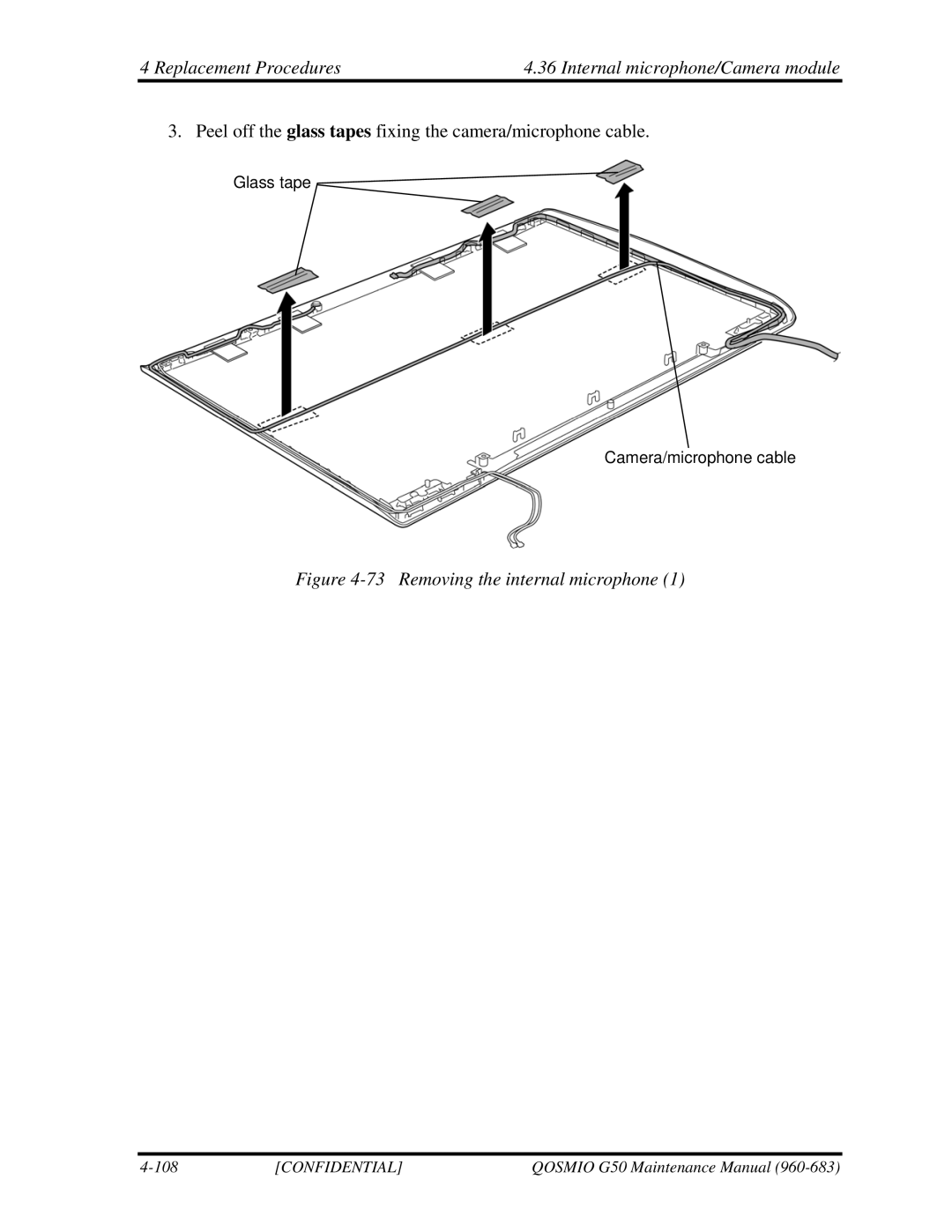 Toshiba G50 manual Removing the internal microphone 