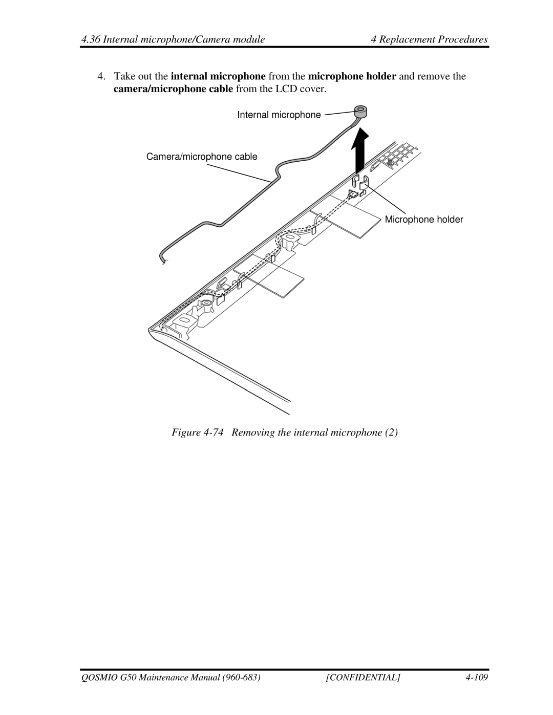 Toshiba G50 manual Removing the internal microphone 