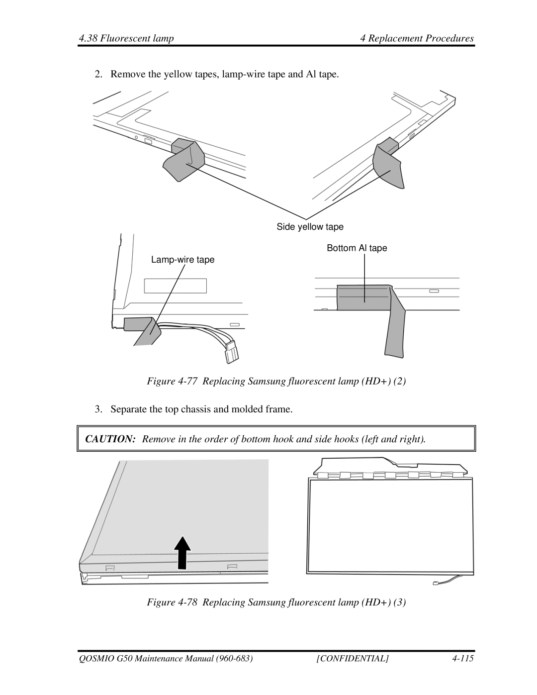 Toshiba G50 manual Replacing Samsung fluorescent lamp HD+ 