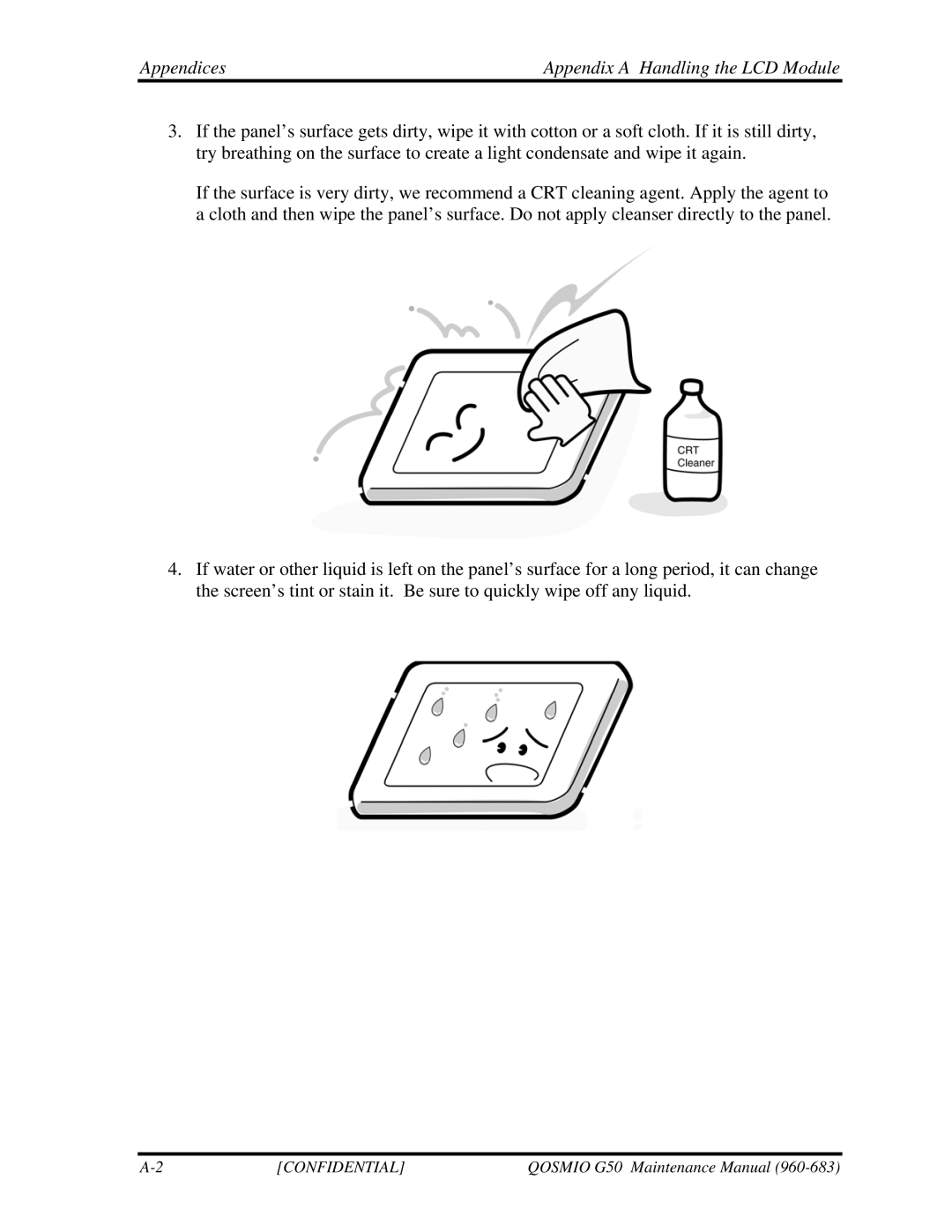 Toshiba G50 manual Appendices Appendix a Handling the LCD Module 