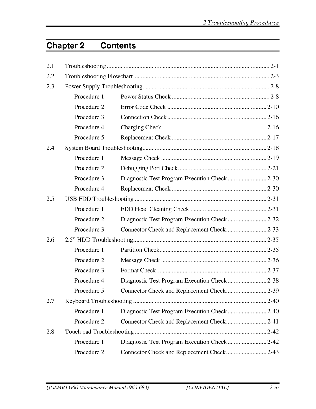 Toshiba G50 manual Power Status Check 