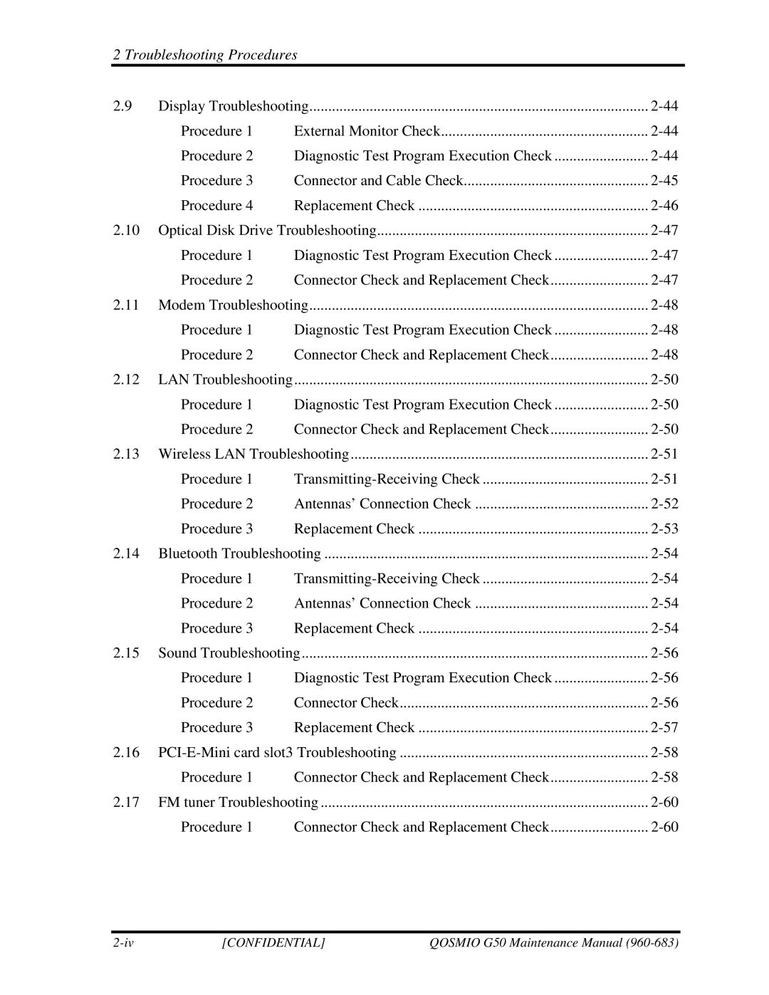 Toshiba G50 manual Troubleshooting Procedures 