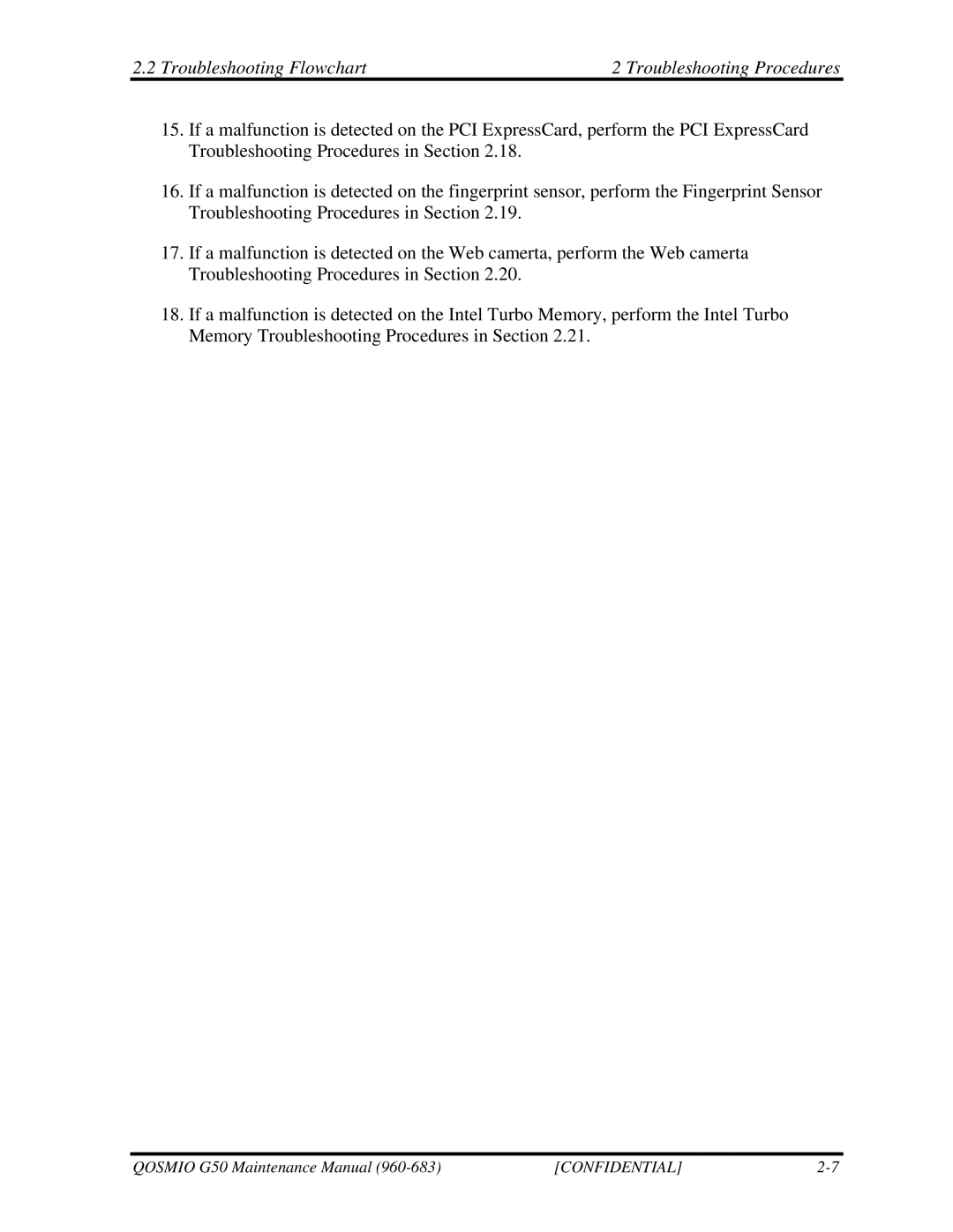 Toshiba G50 manual Troubleshooting Flowchart Troubleshooting Procedures 