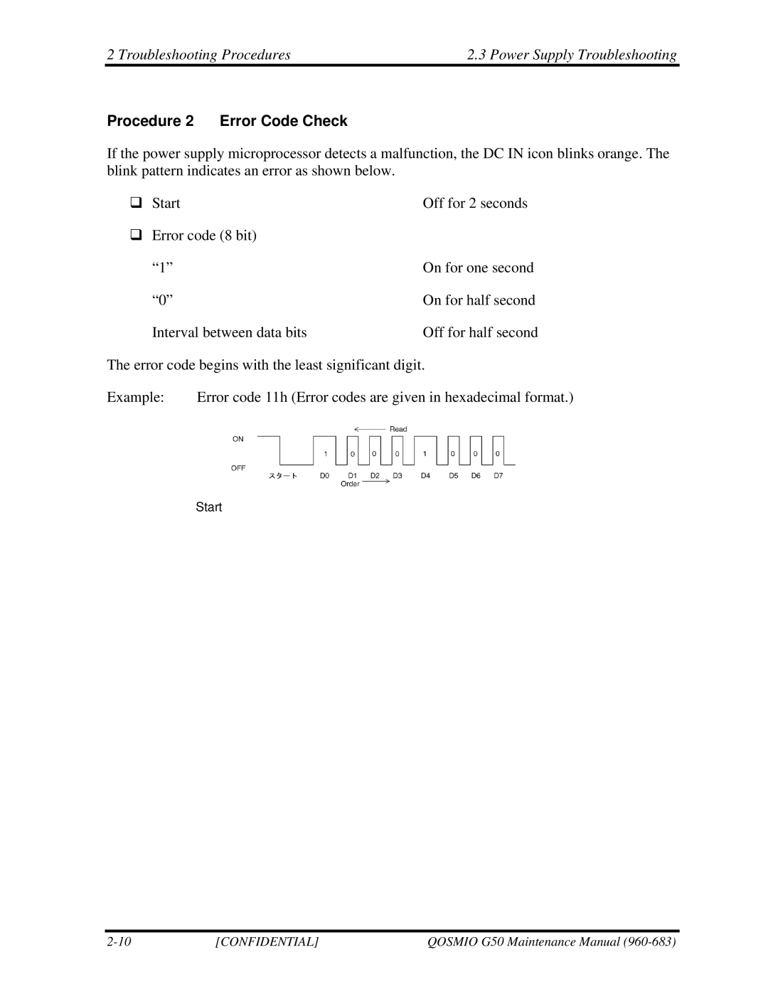 Toshiba G50 manual Procedure 2 Error Code Check 