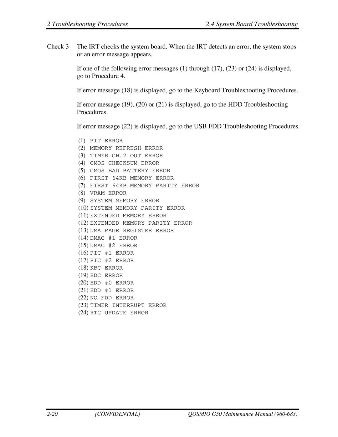 Toshiba G50 manual KBC Error HDC Error 