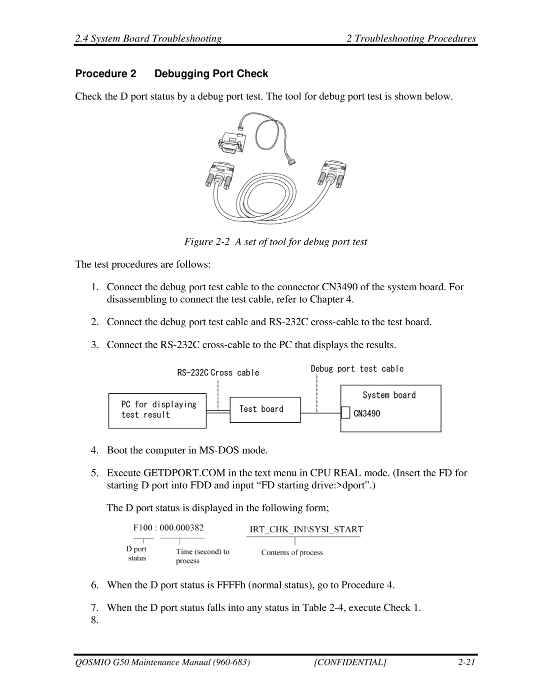 Toshiba G50 manual Procedure 2 Debugging Port Check, A set of tool for debug port test 