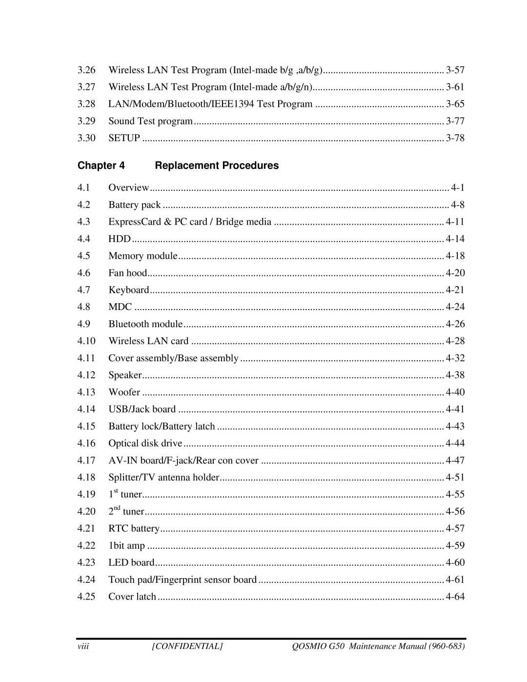 Toshiba G50 manual Chapter Replacement Procedures, Mdc 