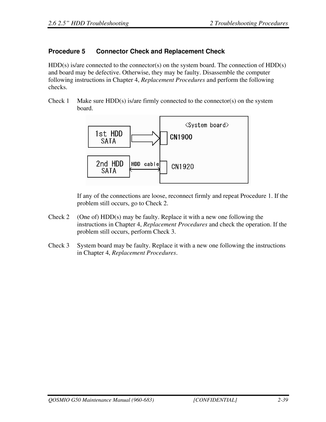 Toshiba G50 manual Procedure 5 Connector Check and Replacement Check 