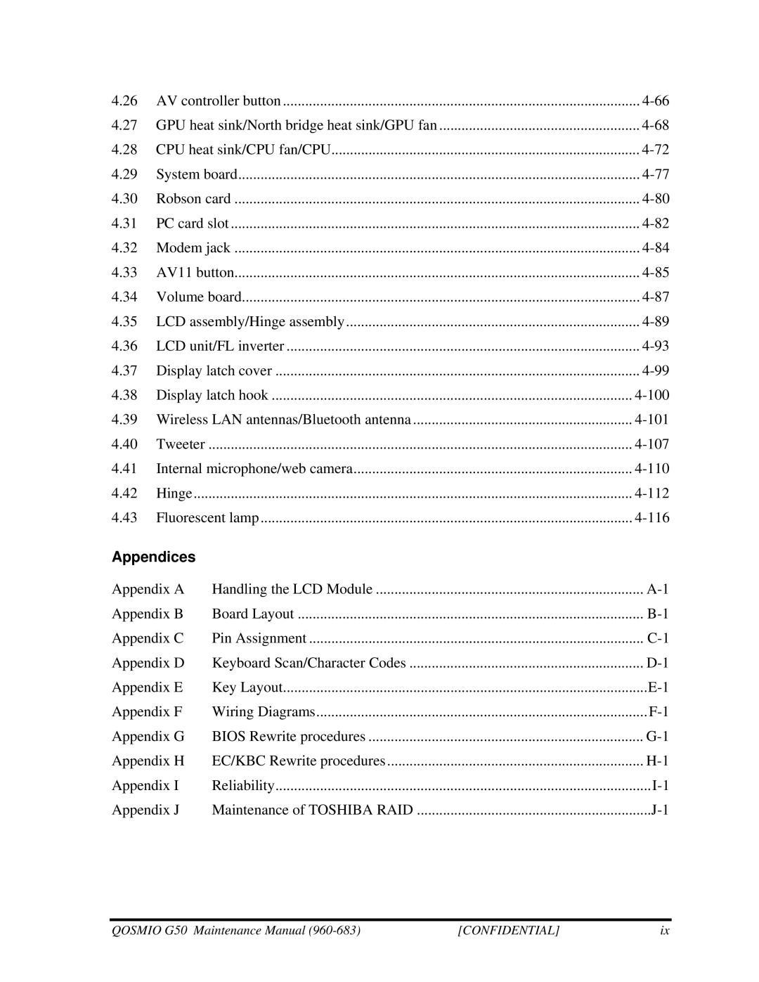 Toshiba G50 manual Appendices 