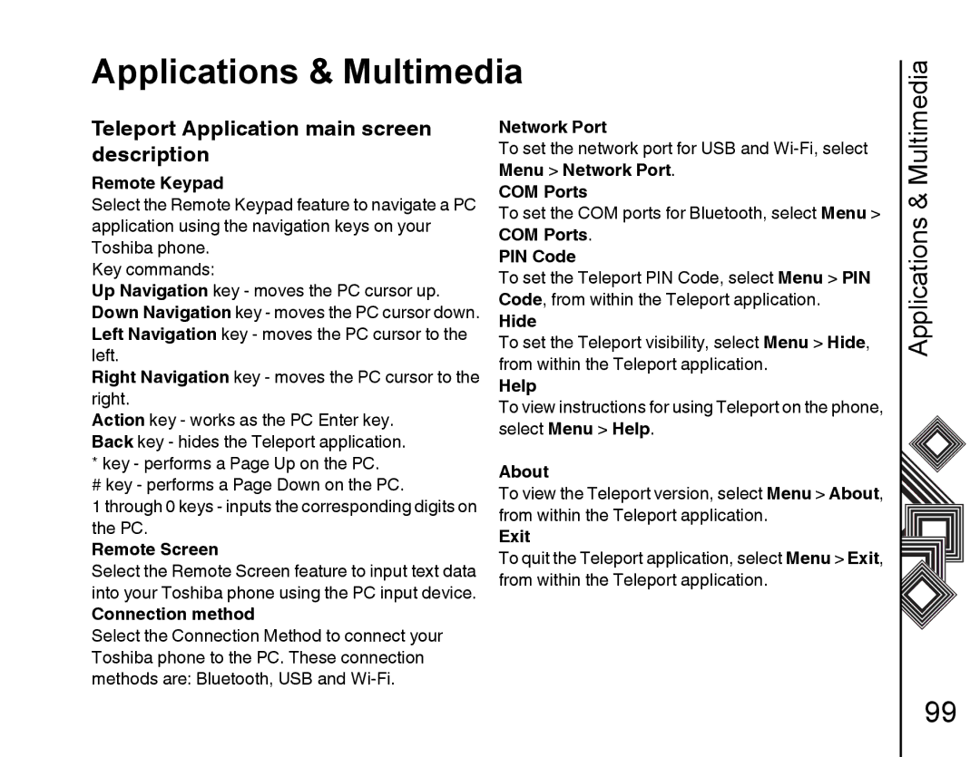 Toshiba G500 manual Description, Teleport Application main screen 