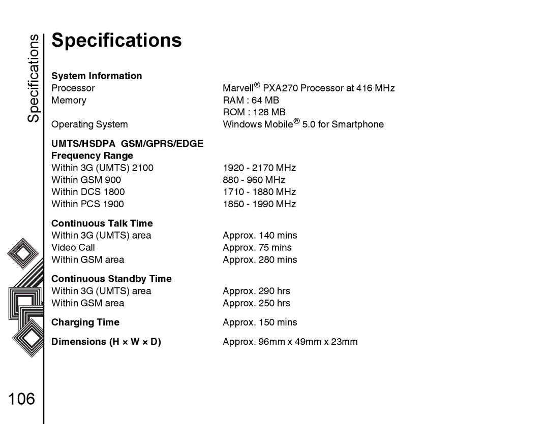 Toshiba G500 manual Specifications 