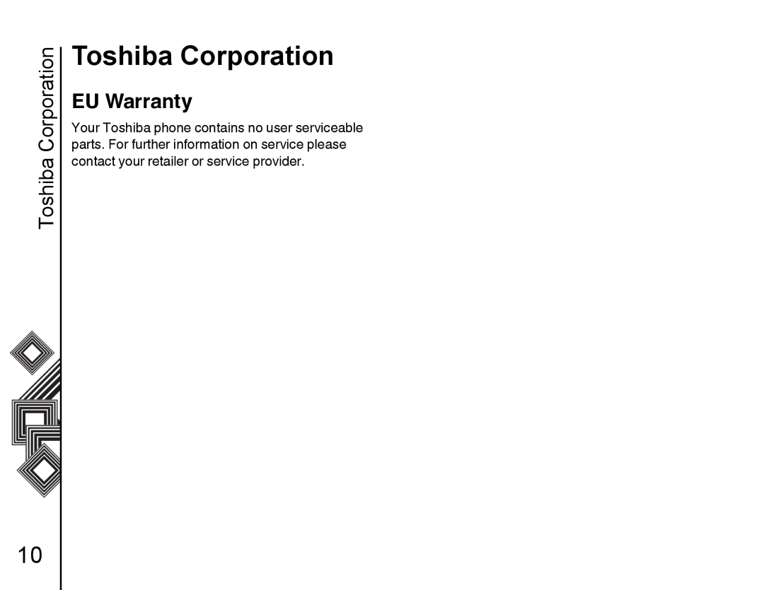 Toshiba G500 EU Warranty, Parts. For further information on service please, Contact your retailer or service provider 