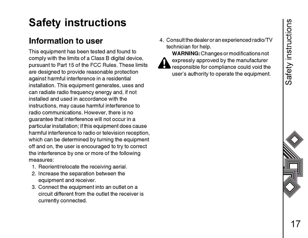 Toshiba G500 manual Information to user, Technician for help Expressly approved by the manufacturer 