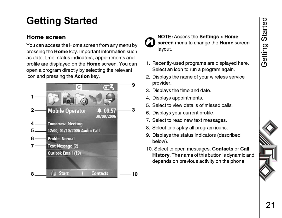 Toshiba G500 manual Screen menu to change the Home screen, Recently-used programs are displayed here 